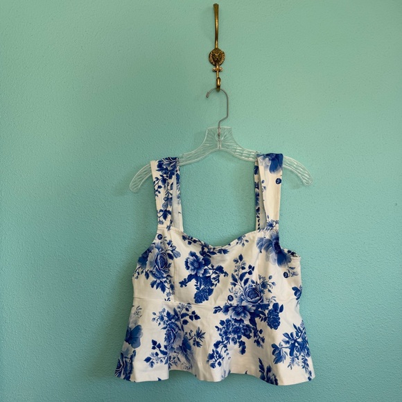 Anthropologie Tops - 🏷️ NWT - ANTHROPOLOGIE Maeve Blue Floral Square-Neck Peplum Tank Top in Sz LARGE